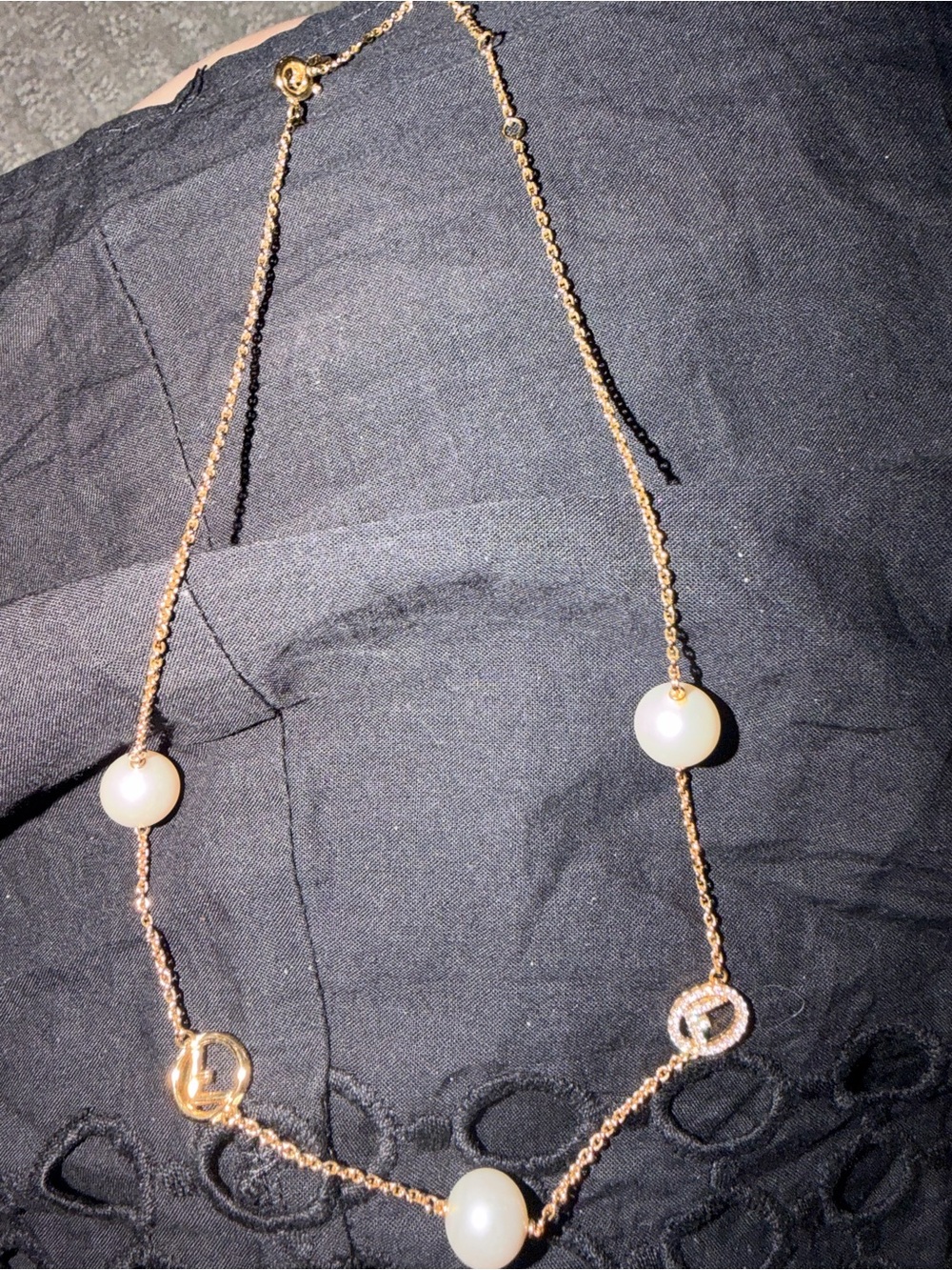 Fendi Gold Pearl Link Necklace with Cream Pearls - Women Jewelry
